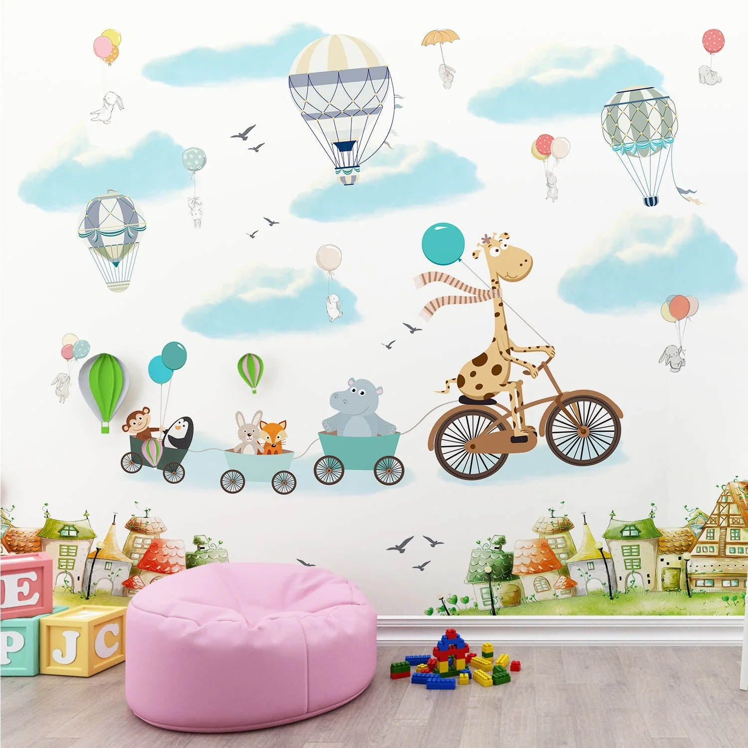 flying-giraffe-cycle-train-wallpaper-mural-for-kids-room-wall-decoration-266820
